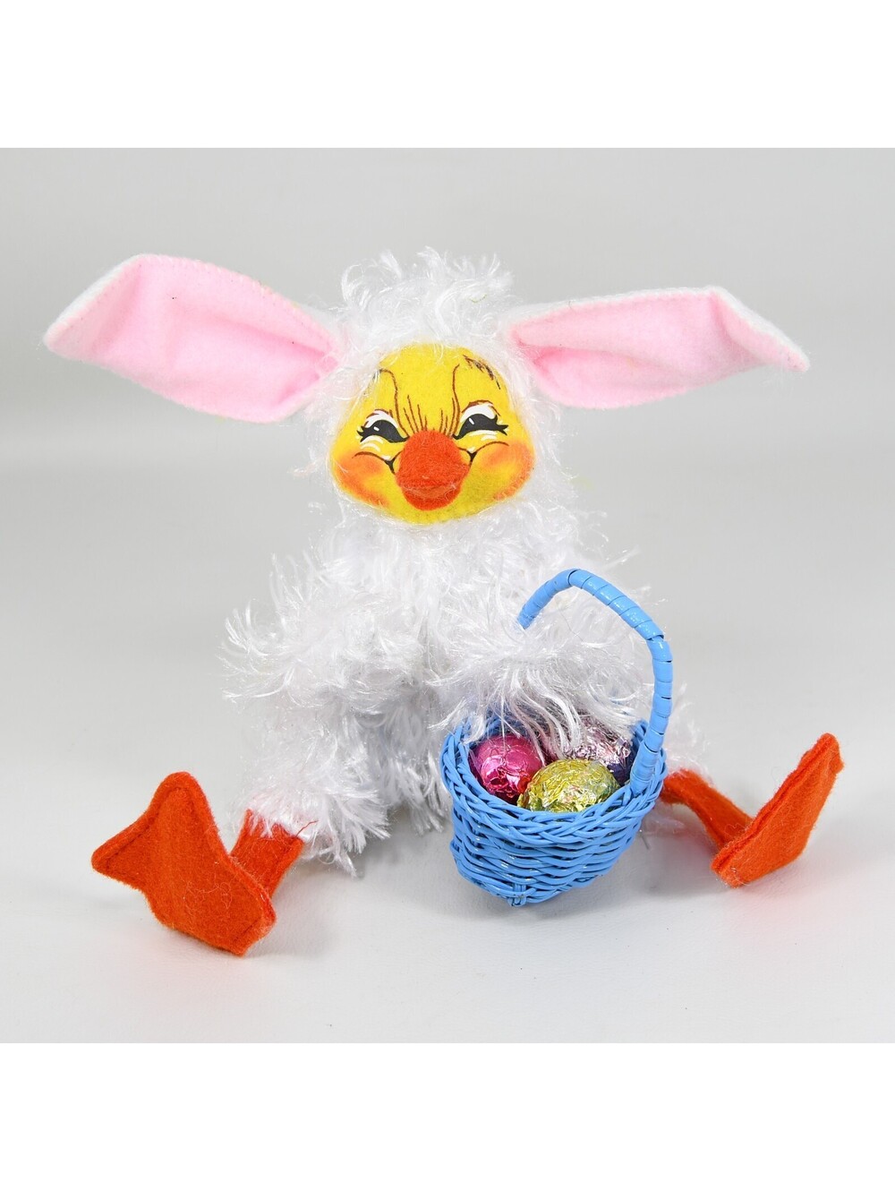 Easter Spring Fuzzy Duckling in Bunny Costume Annalee Felt Doll Figure 6" 2010